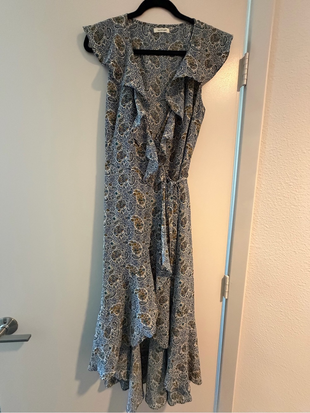 Max Studio Blue Paisley High-Low Ruffle Wrap Dress